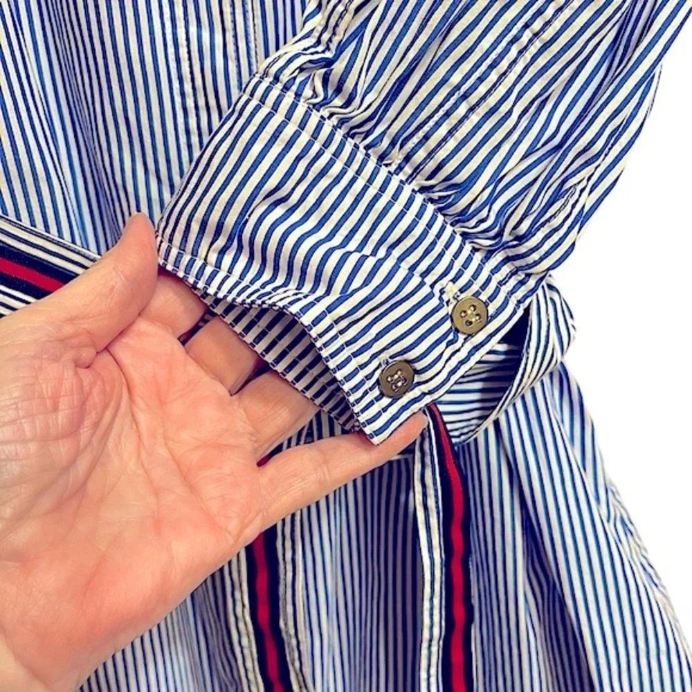 Nordstrom 1901 Striped Blue & White Cotton Shirtdress Belt Cotton Obi Sash Sz 6 - Picture 8 of 12